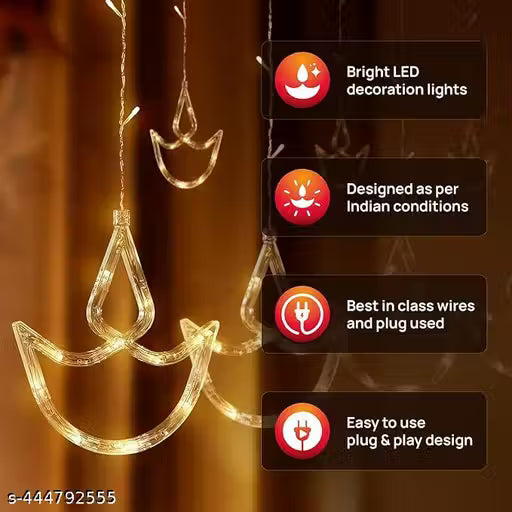 EXOSMART 3 Meter 12 Diyas Curtain Led Festive LED Lights,